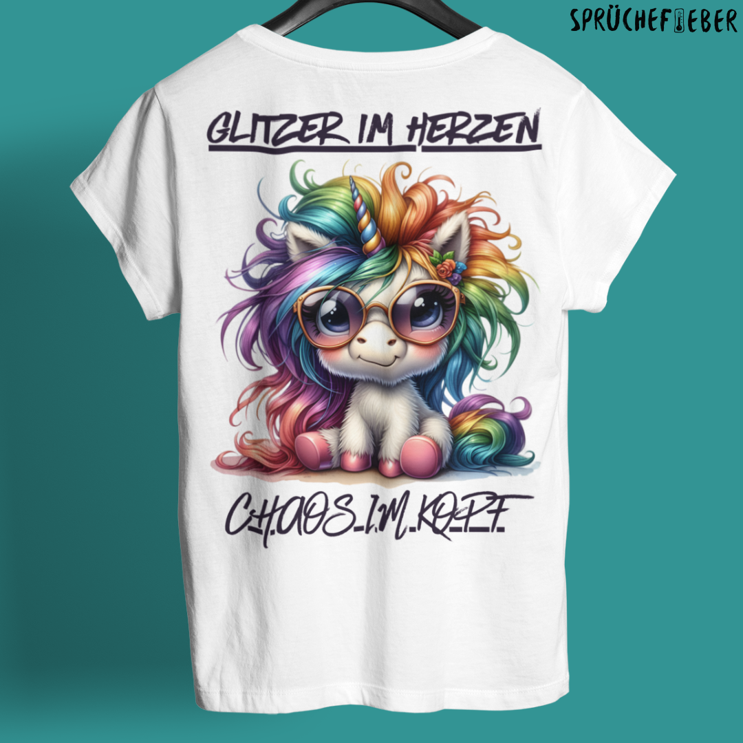 Glitzer im Herzen Rückendruck - Unisex Shirt